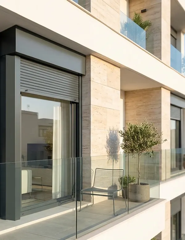Instalación de persianas de aluminio térmicas en vivienda moderna en Valencia.